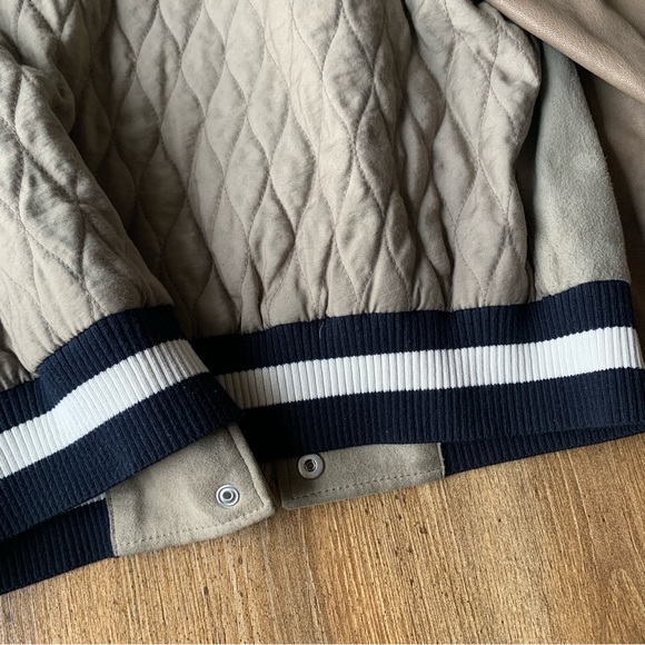 All Saints Leather Suede Bomber Jacket Small Womens 6 Beige - Picture 11 of 11